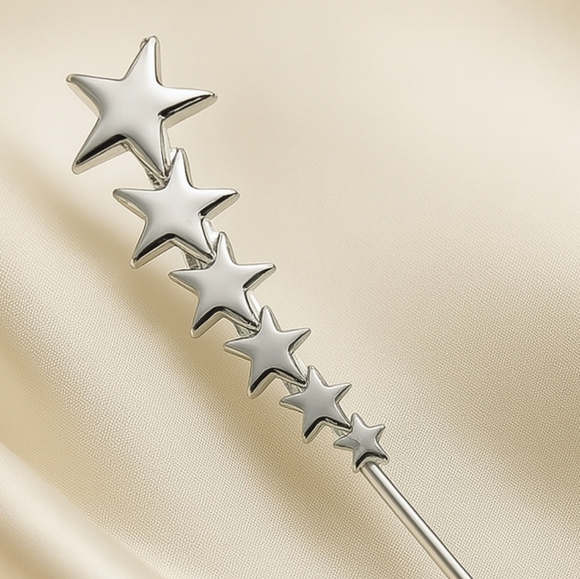Silver Star Cascade Earrings – Polished Multi-Star Celestial Statement Jewelry - Picture 8 of 8